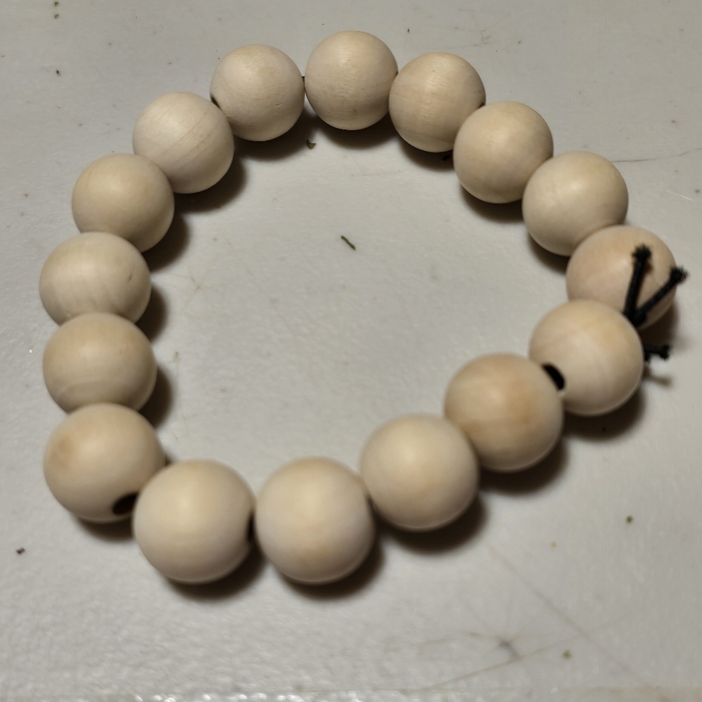 Large Round Natural Wood Beaded Stretchy Bracelet Handmade